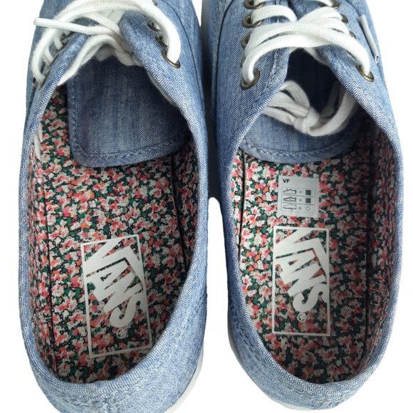 Vans Authentic Unisex Canvas Lace Up Low Top Floral Chambray Blue Size 7 - Picture 4 of 11